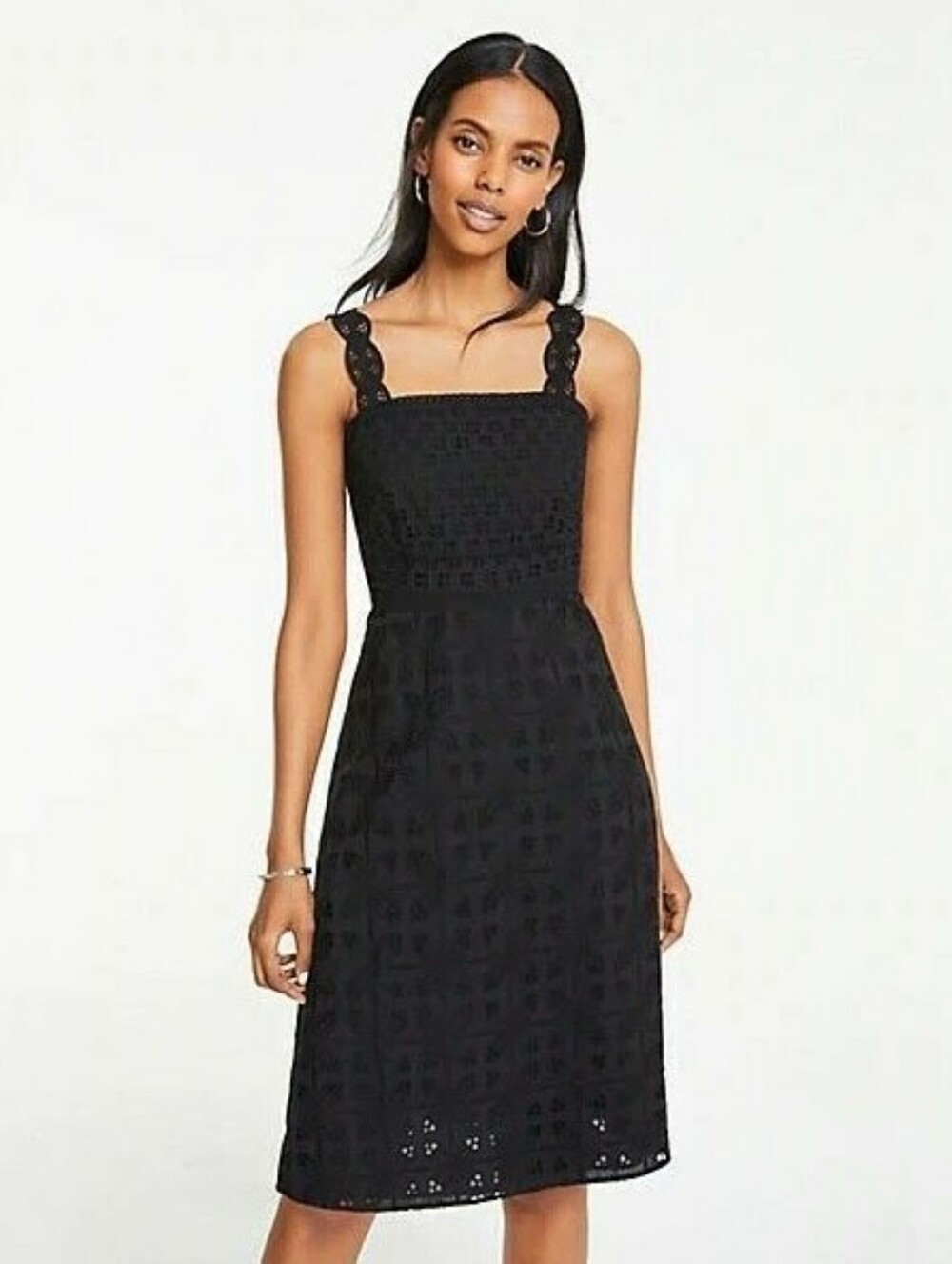 Ann Taylor Eyelet Lace Women's Cotton Sleeveless Dress in Black size 16